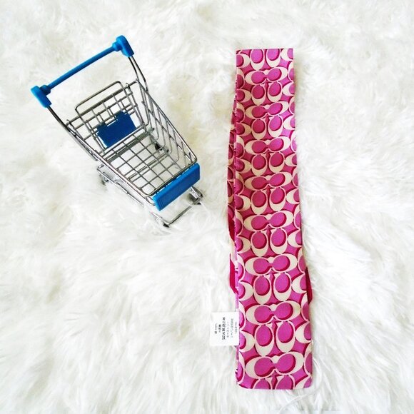 Coach Signature Print Silk Skinny Scarf Bold Pink C8363 - Picture 1 of 9
